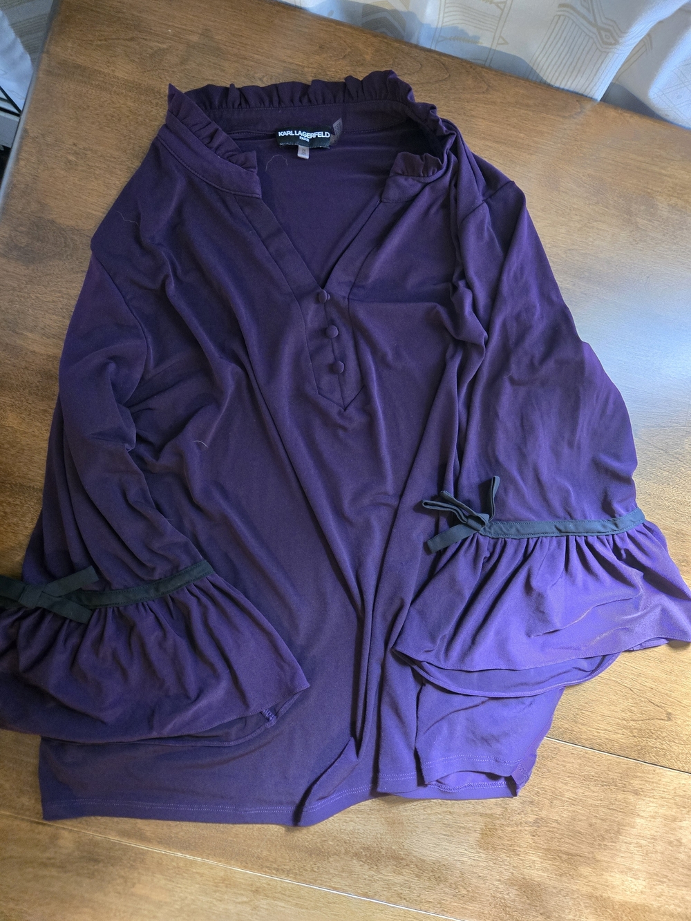Karl Lagerfeld Deep Plum Ruffle-Sleeve Blouse